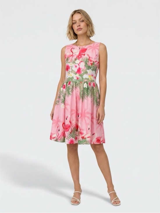 Flamingo Dresses & Skirts - Sleeveless Pink Flamingo & Tropical Floral Midi Dress
